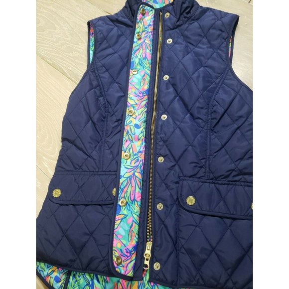 Lilly Pulitzer Getaway Quilted Vest Blue Lightweight Snap Zip Front XS XSmall - Picture 8 of 10